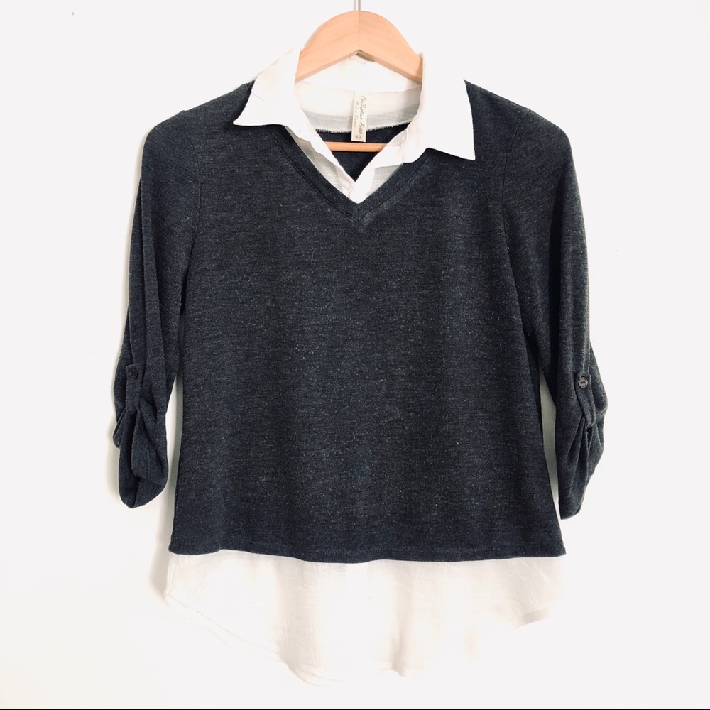 PerSeption Petites Charcoal Gray V-Neck Sweater